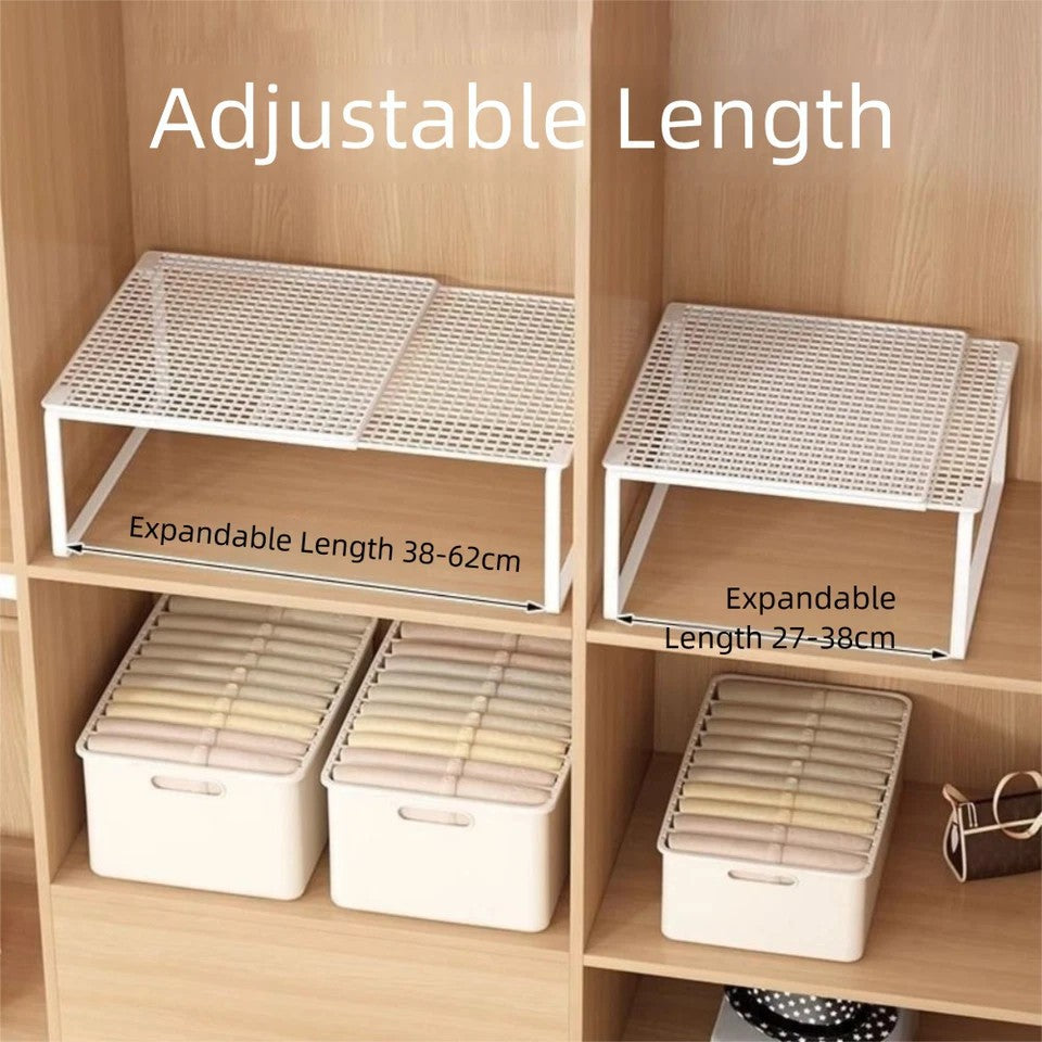 Metal Closet Shelf Adjustable Stackable Shelves DIY Wardrobe Organizer Cabinet