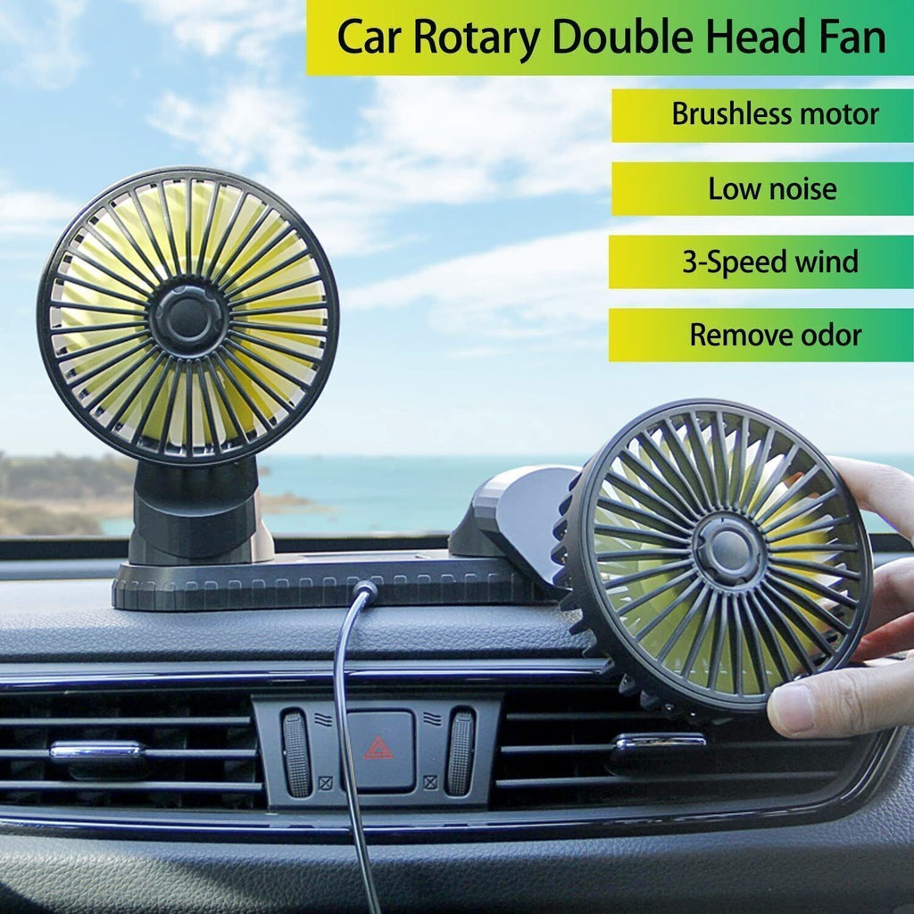360° Rotatable Car Cooling Air Fan USB Dual Head Car Fan Portable Vehicle Fan