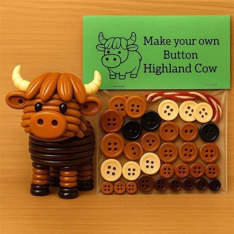 DIY Button Highland Cow Craft Kit, Fun Christmas Button Ornament Making Set Gift