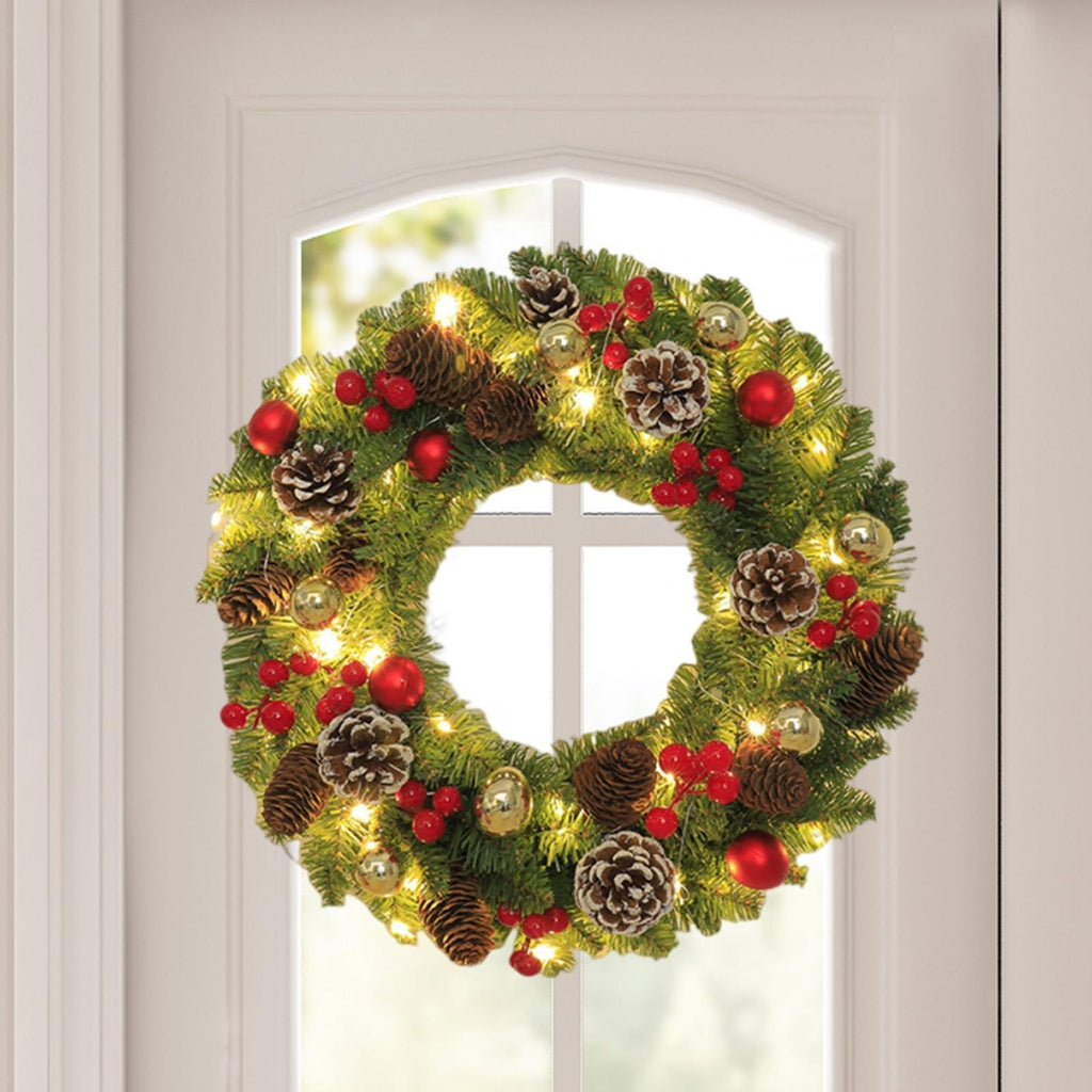 Christmas Wreath with Lights Xmas Wreath Garland with Pinecones Hanging Winter