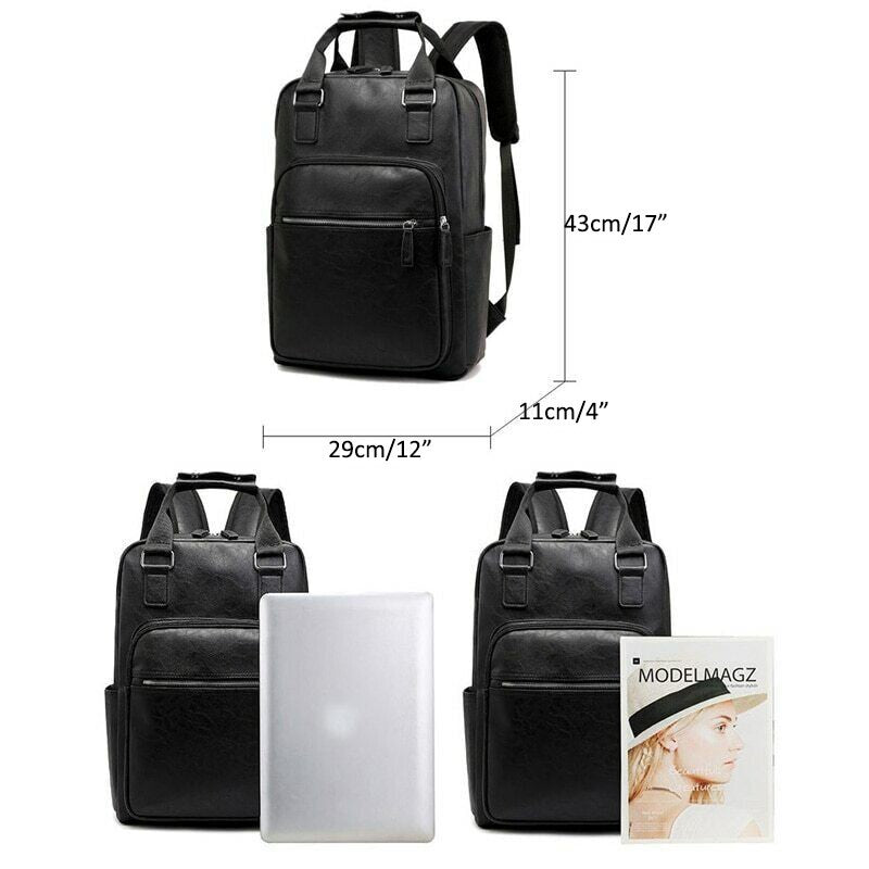 Men's Office Backpack 17" Laptop PU Leather Business Bag Work Travel Daypack