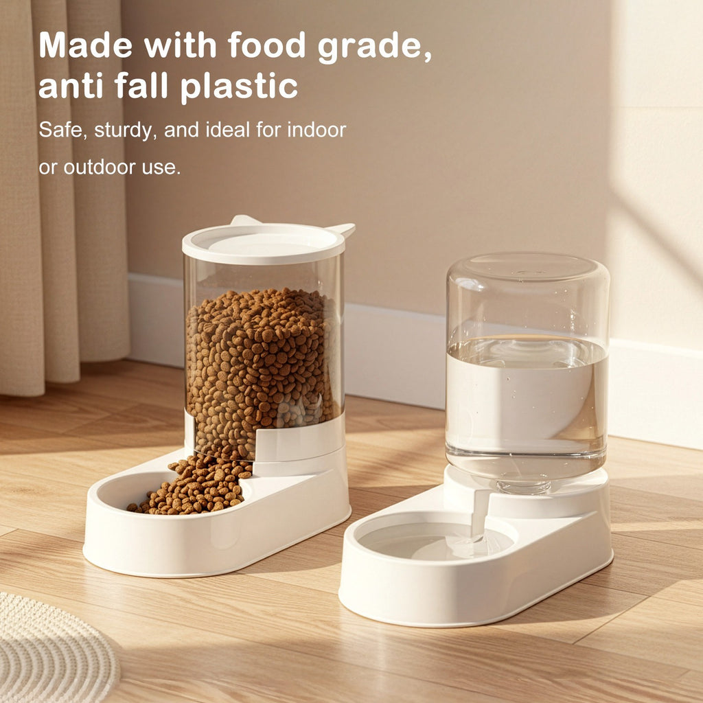2Packs Automatic Cat Feeder and Water Dispenser Set 3.2L Pet Food Bowl & Waterer