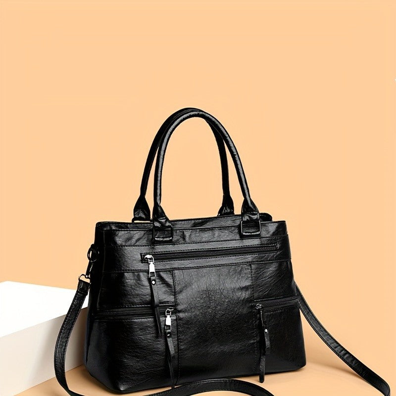 Vintage Large Capacity Tote Bag Women PU Leather Shoulder Handbag Crossbody