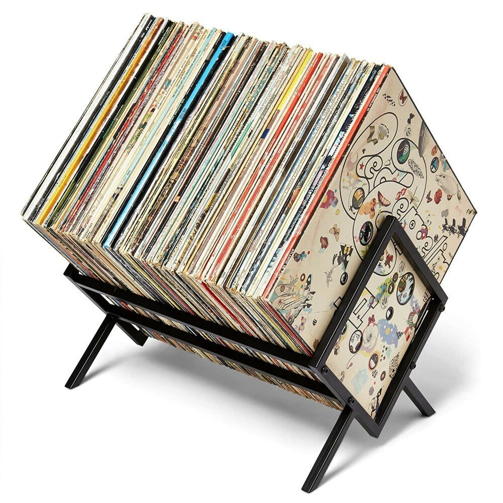 Metal Vinyl Record Stand Holds 80-100 LPs Black Storage Organizer&Display Rack