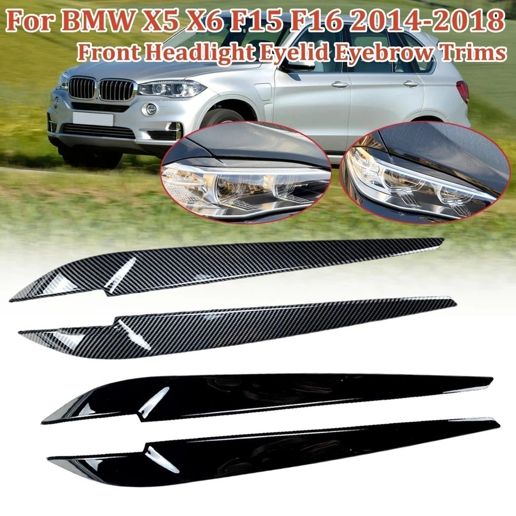 Front Headlight Eyebrow Eyelid Trim For BMW X5 F15 X6 F16 2014-2018 Gloss Black