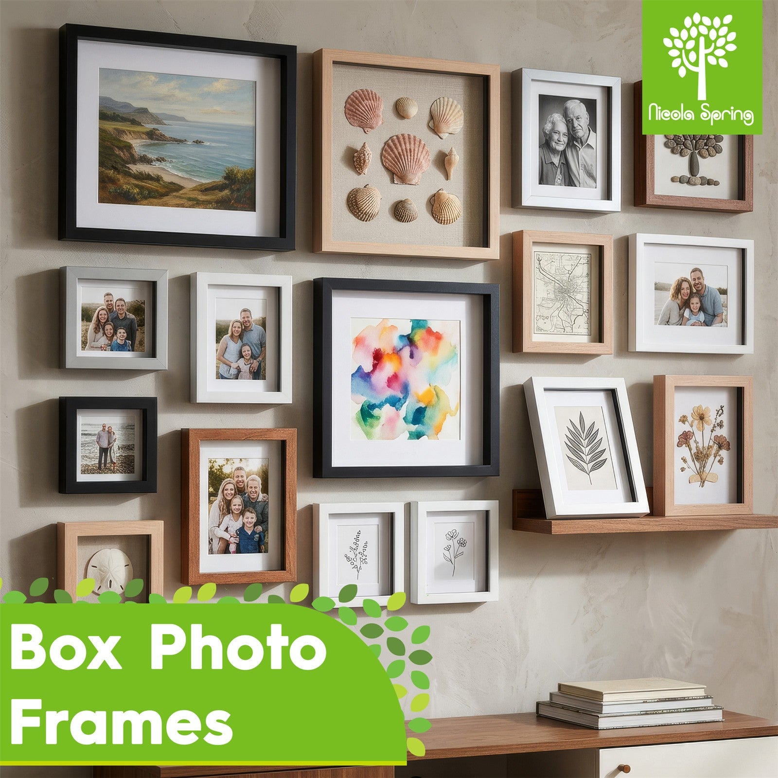 Nicola Spring 3D Box Photo Frames - 8 x 8" - White - Pack of 5