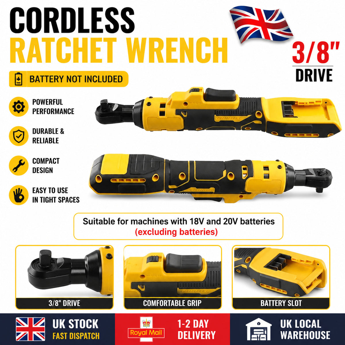 Electric Ratchet Wrench 220N.M Cordless Driver 3/8Inch Impact Removal screw UK