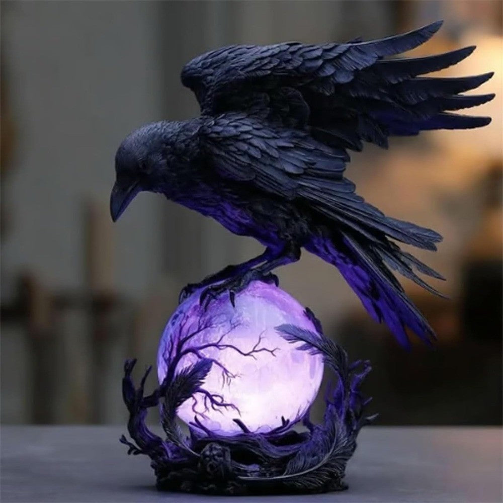 Spooky Raven Moonlight LED Table Lamp Crow Night Light Halloween Home Decor