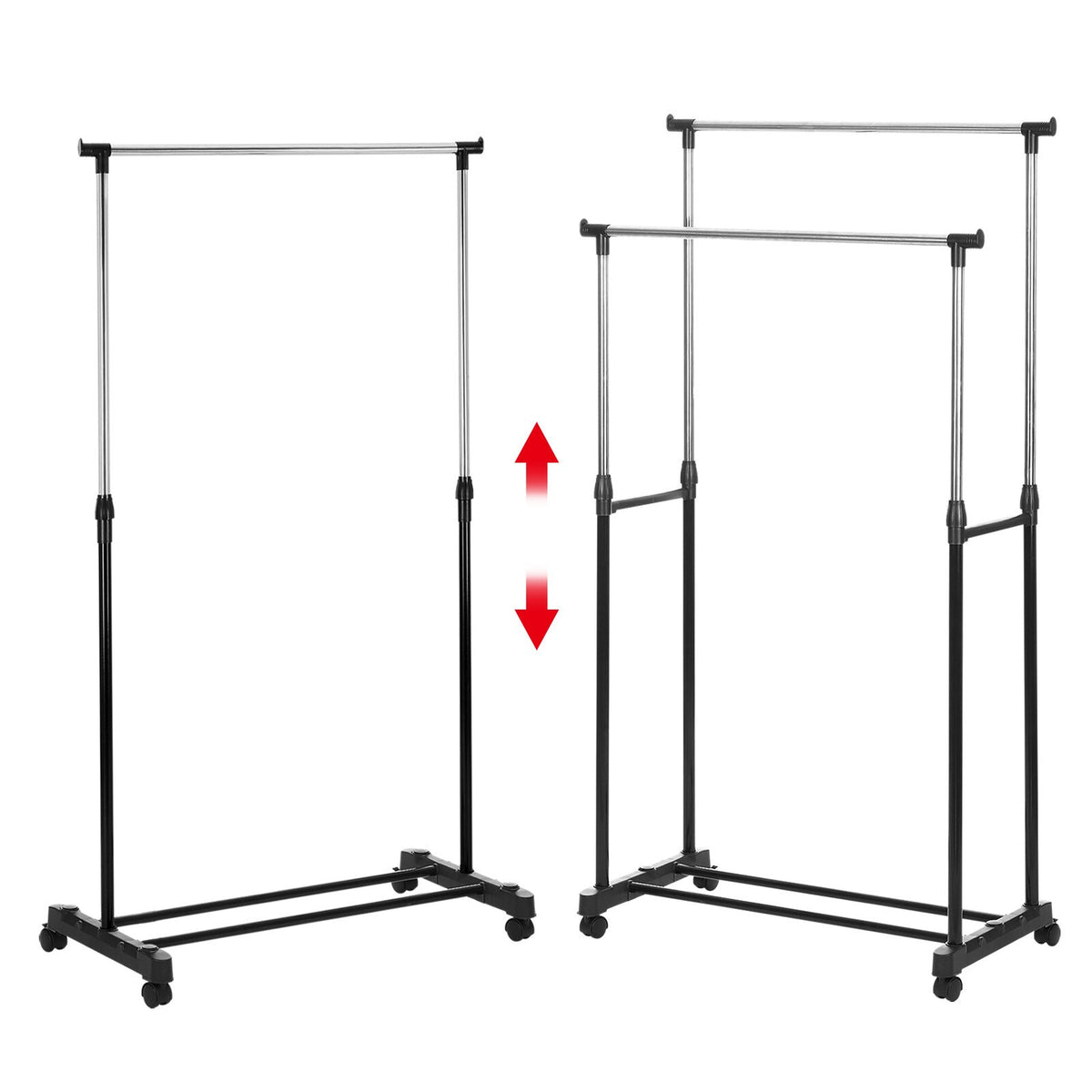 ADJUSTABLE MOBILE CLOTHES COAT GARMENT HANGING RAIL RACK STORAGE STAND ON WHEELS