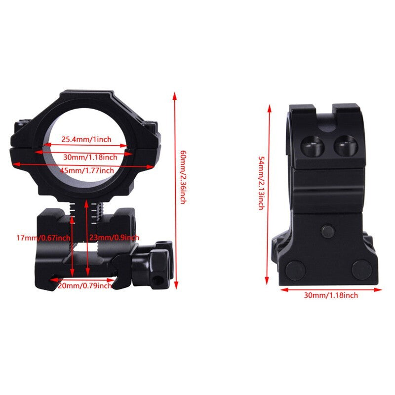 2x Scope Ring Mount 1''/30mm Precision Adjustable Height for 20mm Picatinny Rail