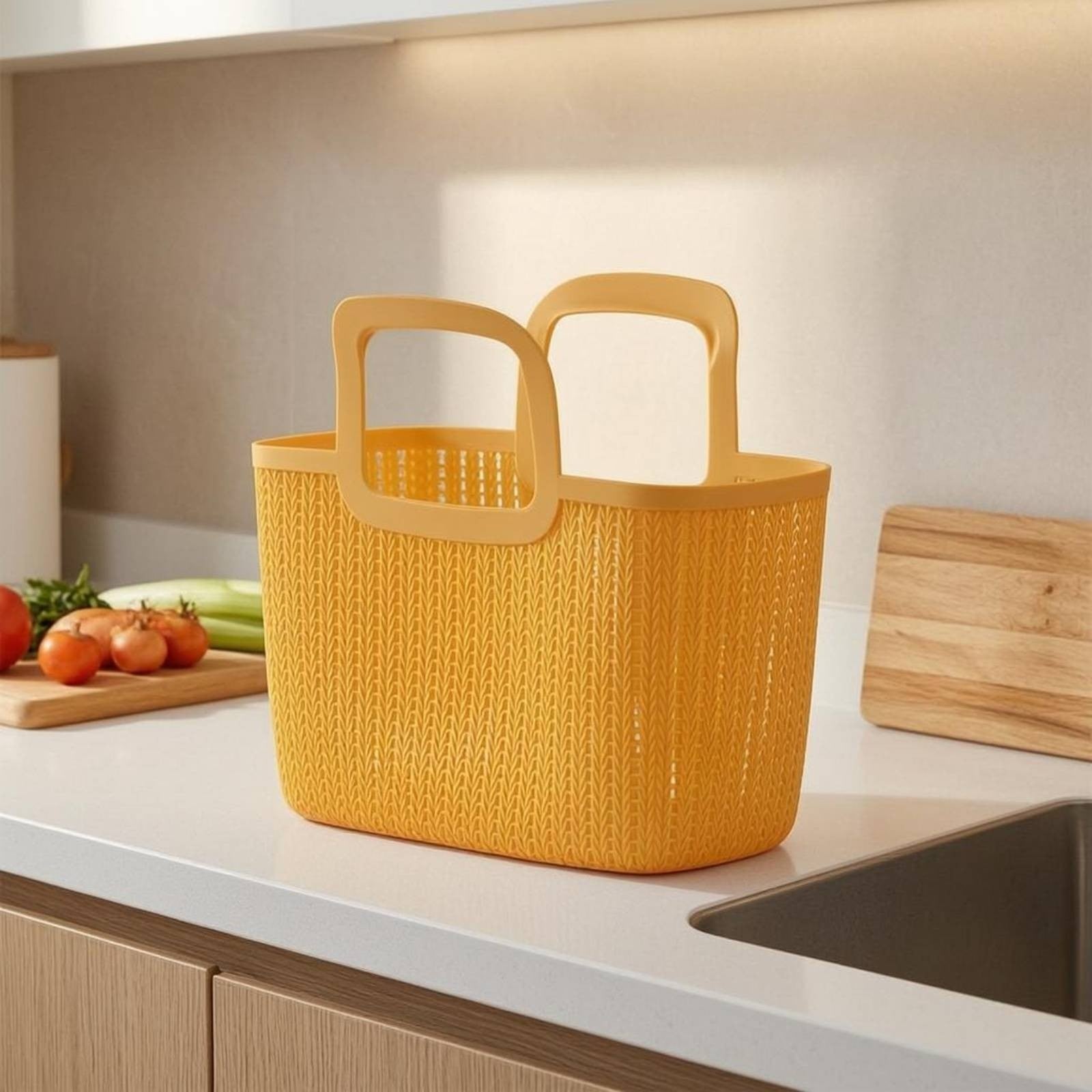 Rectangular Woven Basket Ventilated Plastic Hand Basket Deep