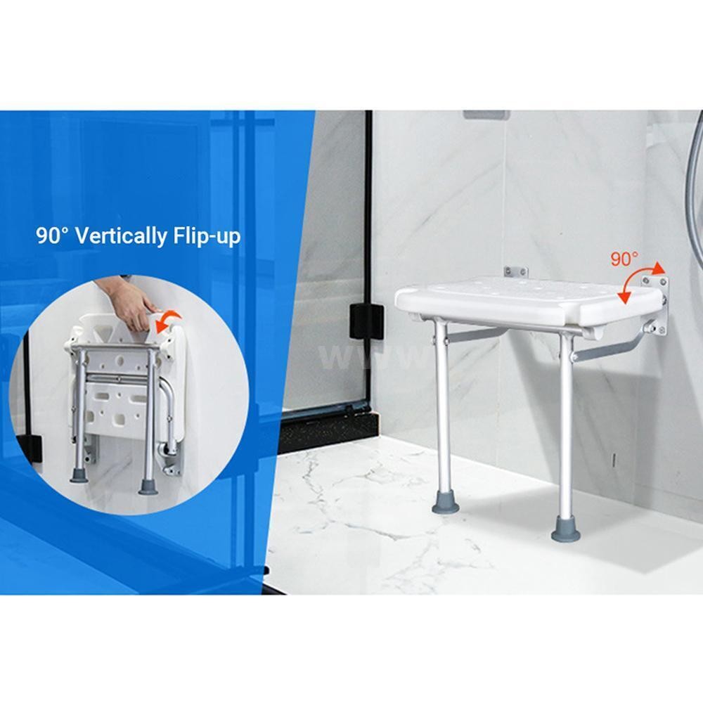 Wall Mounted Folding Shower Seat Strong Support Legs Fold Up Down Bathroom Aid