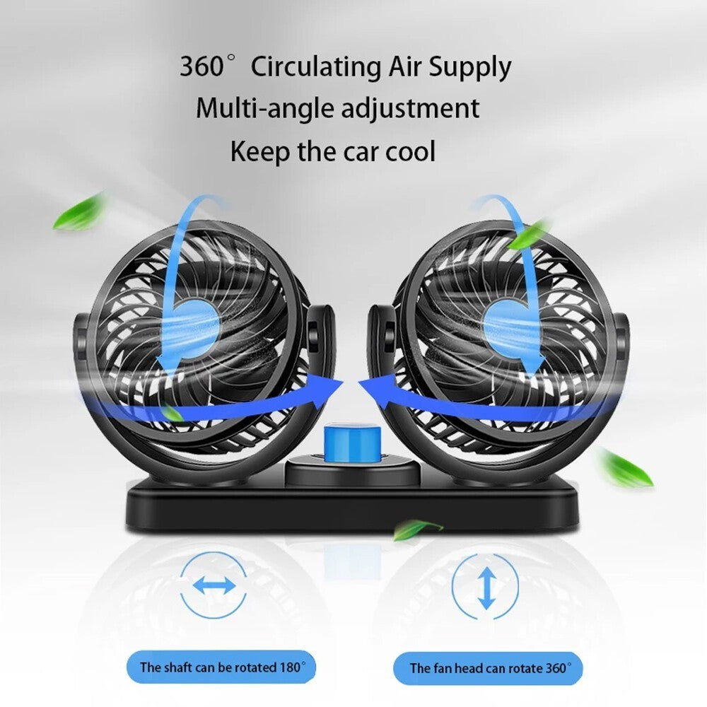 12v DOUBLE HEAD TWIN CAR FAN 3 Speed adjustable caravan motorhome boat Cooling