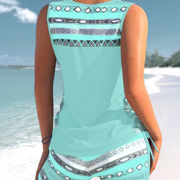 Women's Tummy Control Tankini Set with Built-in Bra–Flattering Boho Swimwear
