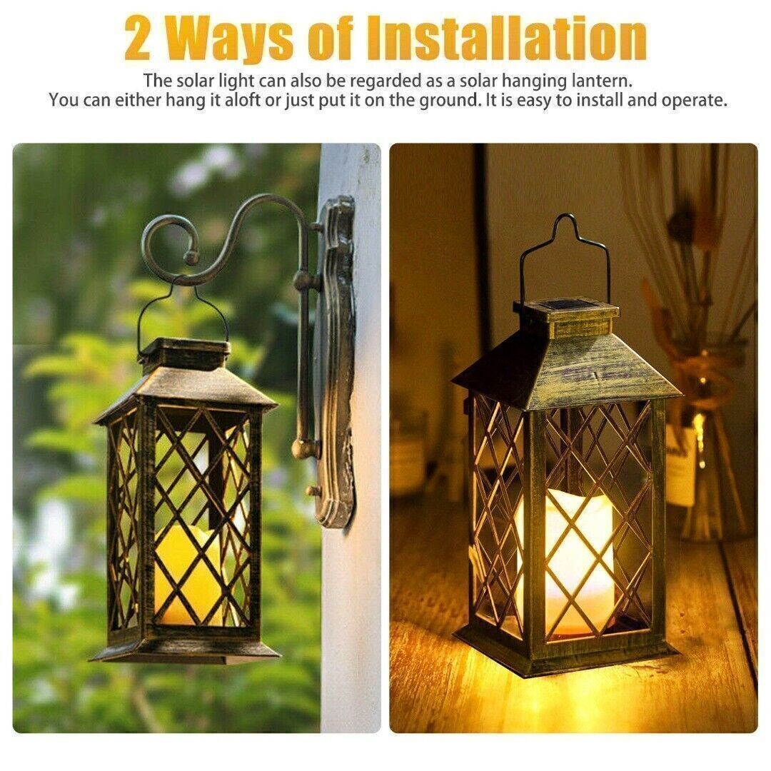 Waterproof Outdoor Solar LED Candle Lamp Hanging Garden Decor Lantern Light
