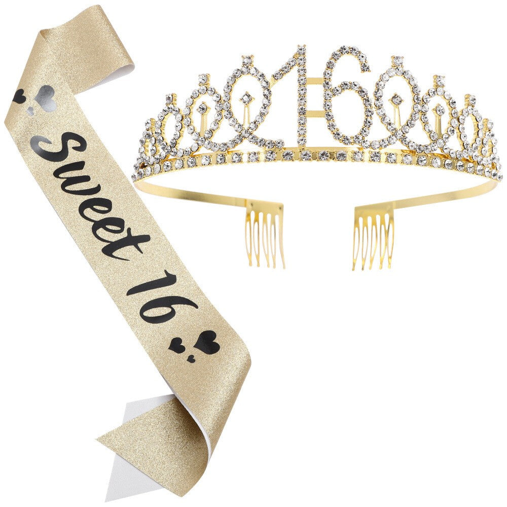 16th Birthday for Female Happy Decorations Sweet Sash and Tiara