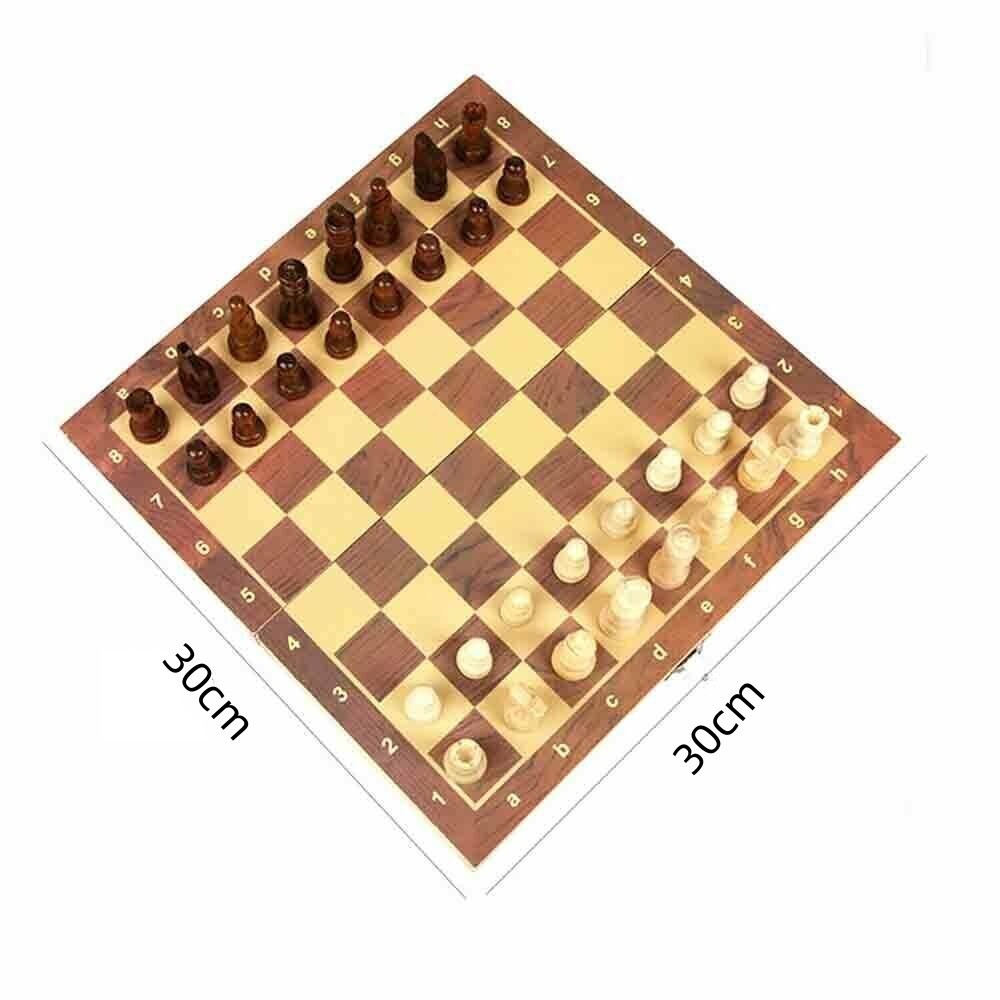 Wooden Folding Chess Board Set – Magnetic Large Chess Pieces, Family Toy Game