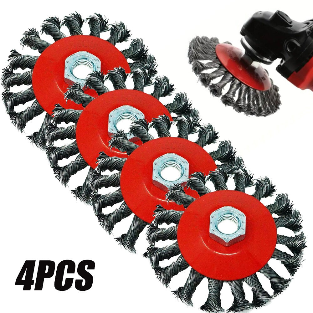 4PCS 4" TWISTED KNOT WIRE WHEELS FLAT BRUSH FOR ANGLE GRINDER REMOVE RUST UK