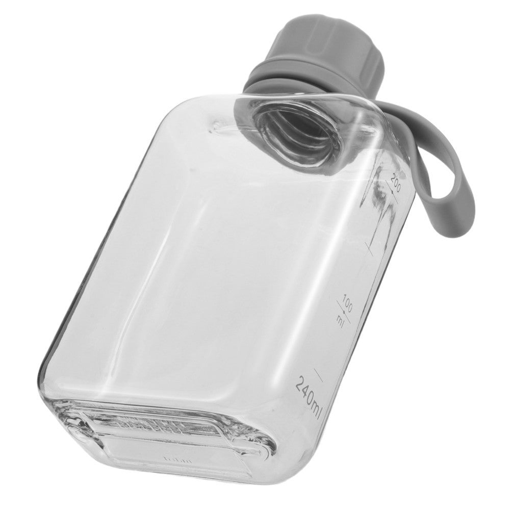Portable Flat Water Bottle, 240ml 8oz Plastic Sports Water Flask, Transparent