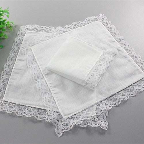 5 Pcs/lot Ladies Women's Cotton Handkerchiefs Lace Border White Wedding Hanky