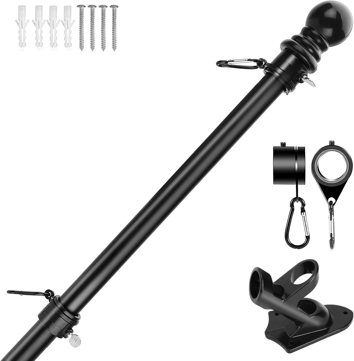 Wall Mounted Mount Telescopic Flag Pole Top Ball Aluminum Flag pole