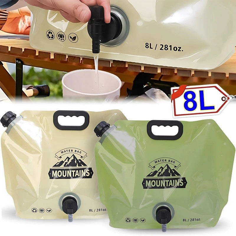 8L Water Container Bag With Tap Folding Water Storage Carrier for Camping Hiking
