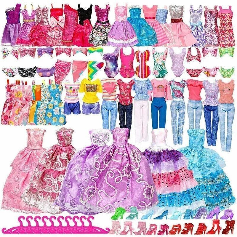 32/50Pcs Barbie Doll Clothes Bundle Dresses Shoes and Accessories Girl Toy Gift