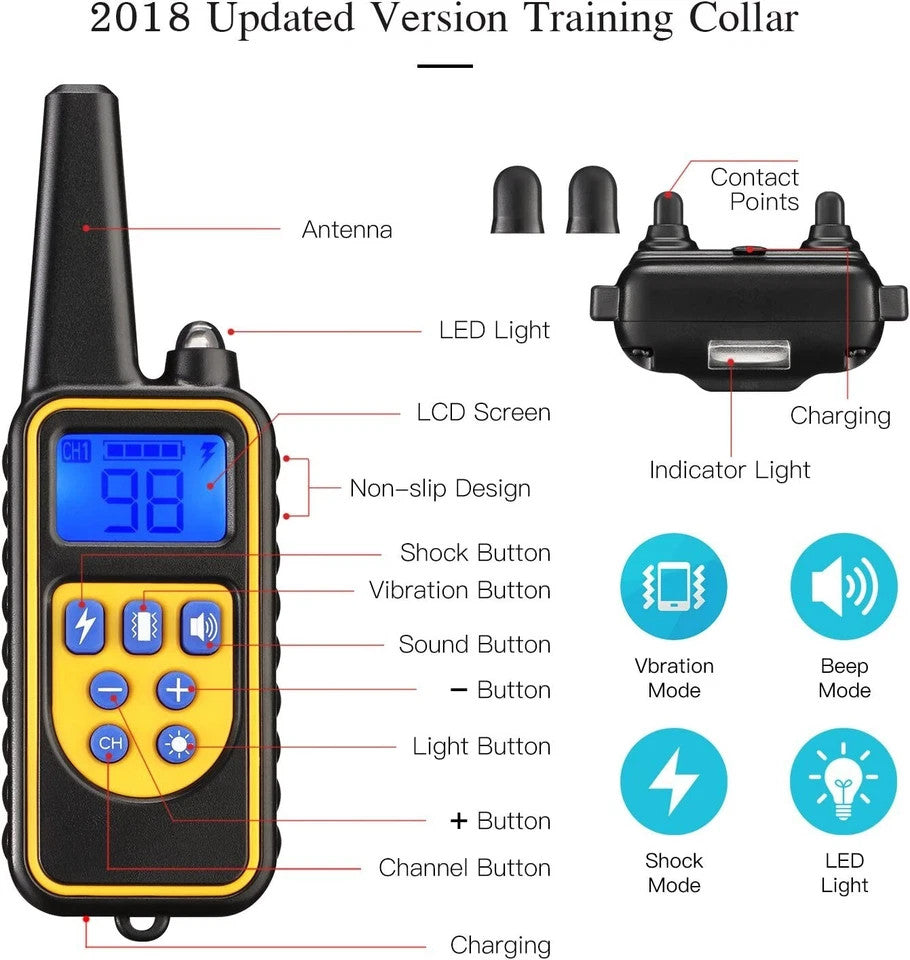 Dog Pet Training Collar with Remote Rechargeable Waterproof Shock Anti Bark 800M