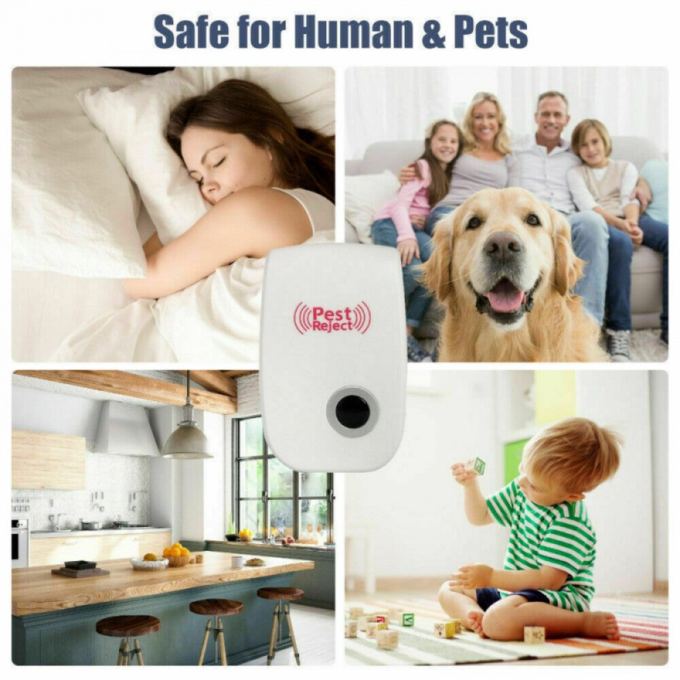 8X Electric Ultrasonic Pest Repeller UK Plug Anti Insect Bug Rat Spider Mosquito
