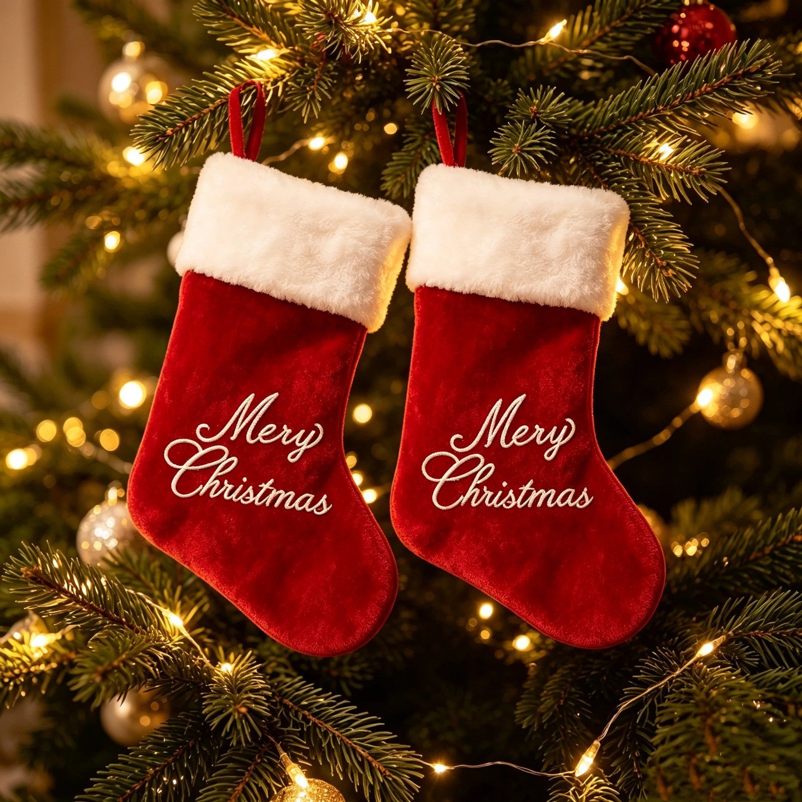 2pcs Red Velvet Merry Christmas Santa Stocking Sack Sock Gifts Bags