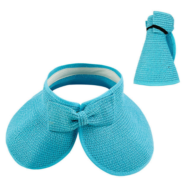 Foldable Bow Decor Sun Visor Wide Brim UV Protection Straw Hat