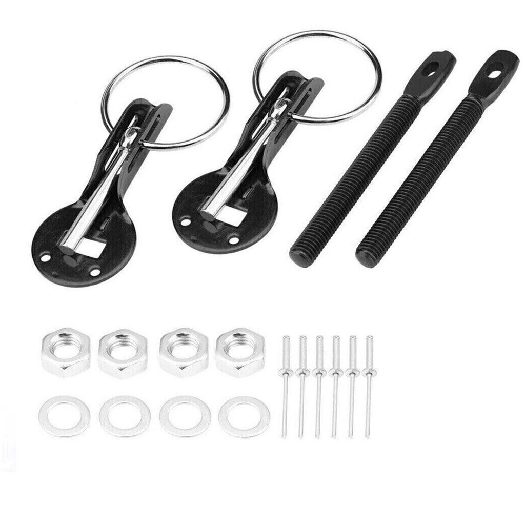 Pair Bonnet Pin Kit Competition Alloy, Brisca, Race, Rally BLACK