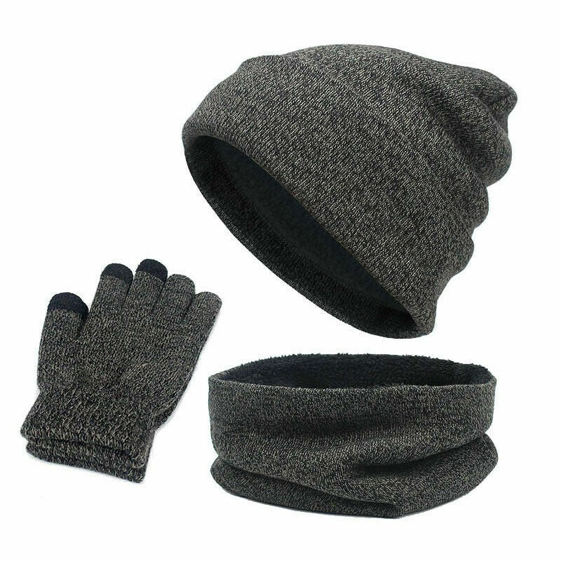 3PCS/Set Men Women Beanie Hat And Neck Scarf Knitted Gloves Set Winter Warm Gift