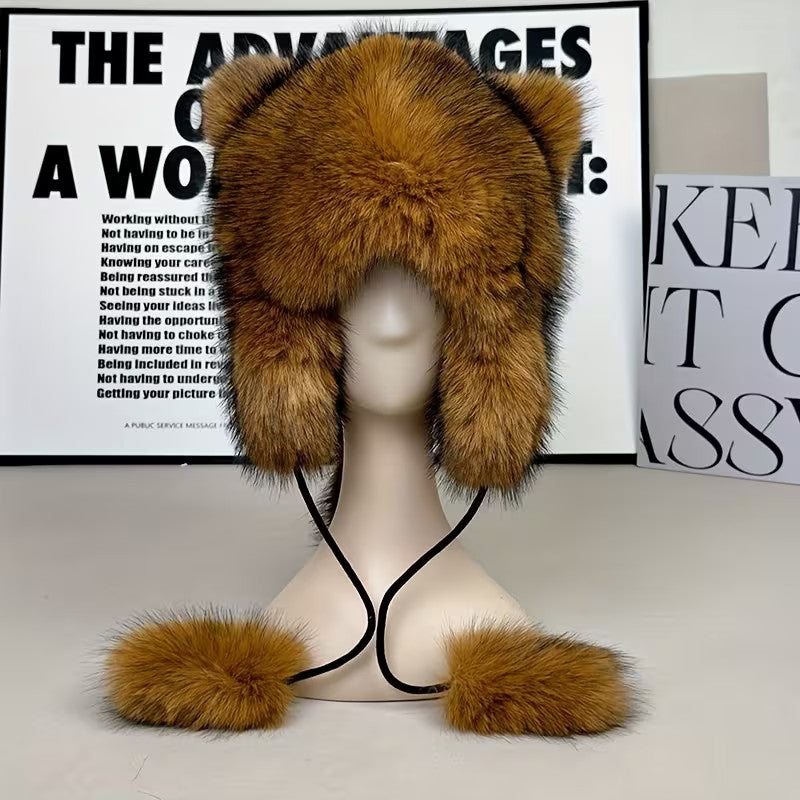 Lady Warm Long Furry Hat Trapper Hat Faux Fur Outdoor Ski Hat Ear Flap Winter UK