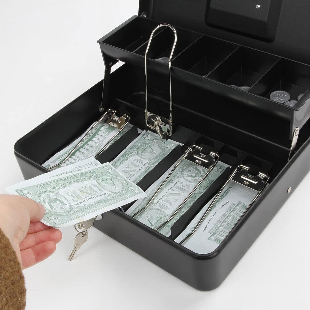 Money Float Tin Keys Lockable Safe Metal Petty Cash Box Coin Tray