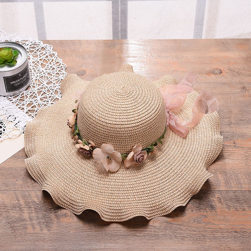 Womens Summer Sun Beach Floppy Floral Straw Hat Ladies Foldable Large Brim Hats