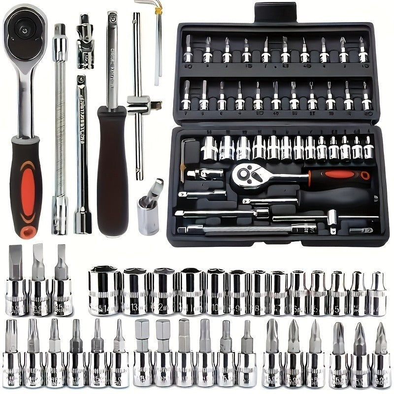 46pcs Ratchet Wrench Set 1/4 Ratchet Torque Wrench Combo Kit with Sockets Bit