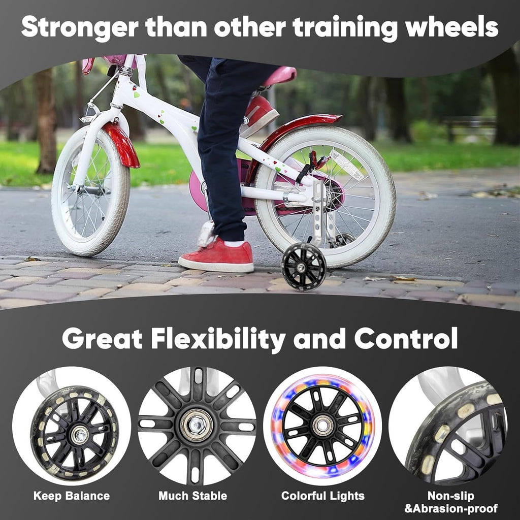 Universal Kids Bike Bicycle LED Training Wheels Stabilisers For 12-20 Inch Cycle