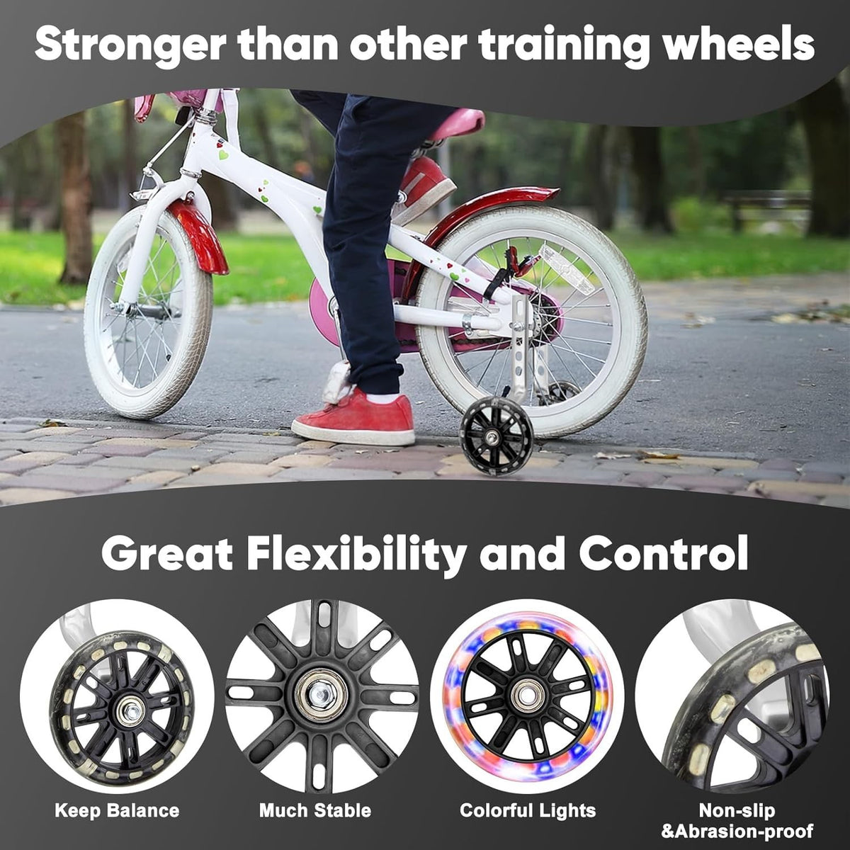 Universal Kids Bike Bicycle LED Training Wheels Stabilisers For 12-20 Inch Cycle