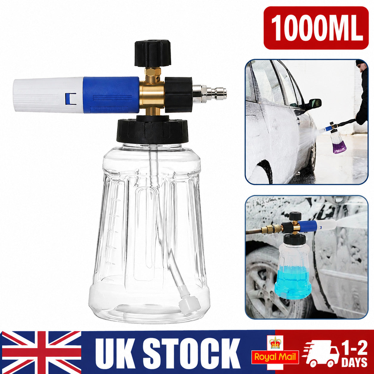 1/4 Quick Release Snow Foam Lance Pressure Washer Gun Soap Cannon 1000ML Bottles