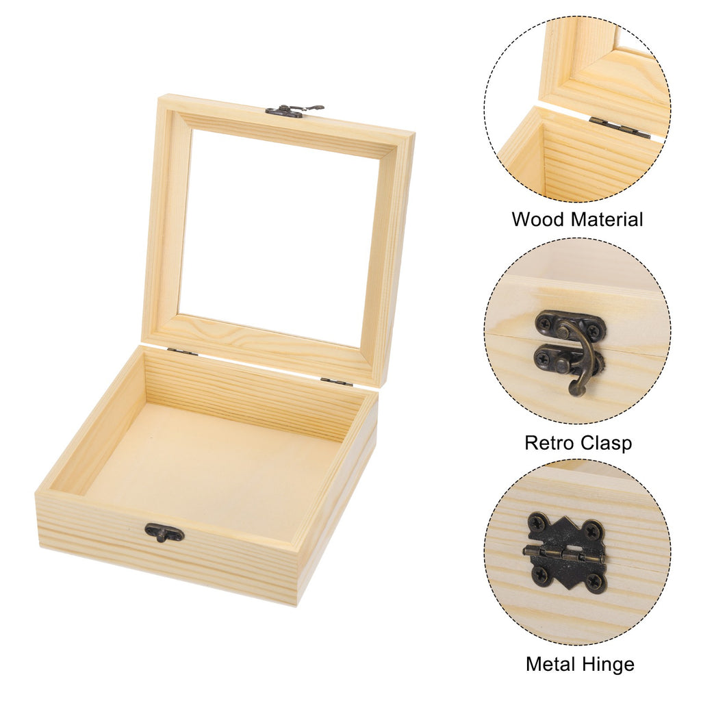 2PCS Unfinished Wooden Display Box with Hinged Lid for DIY Craft Beige