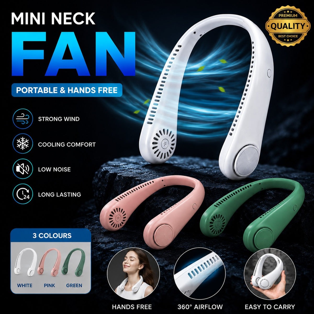 Portable Neck  Air Conditioner Fan with Cooling USB Rechargeable Hands-Free