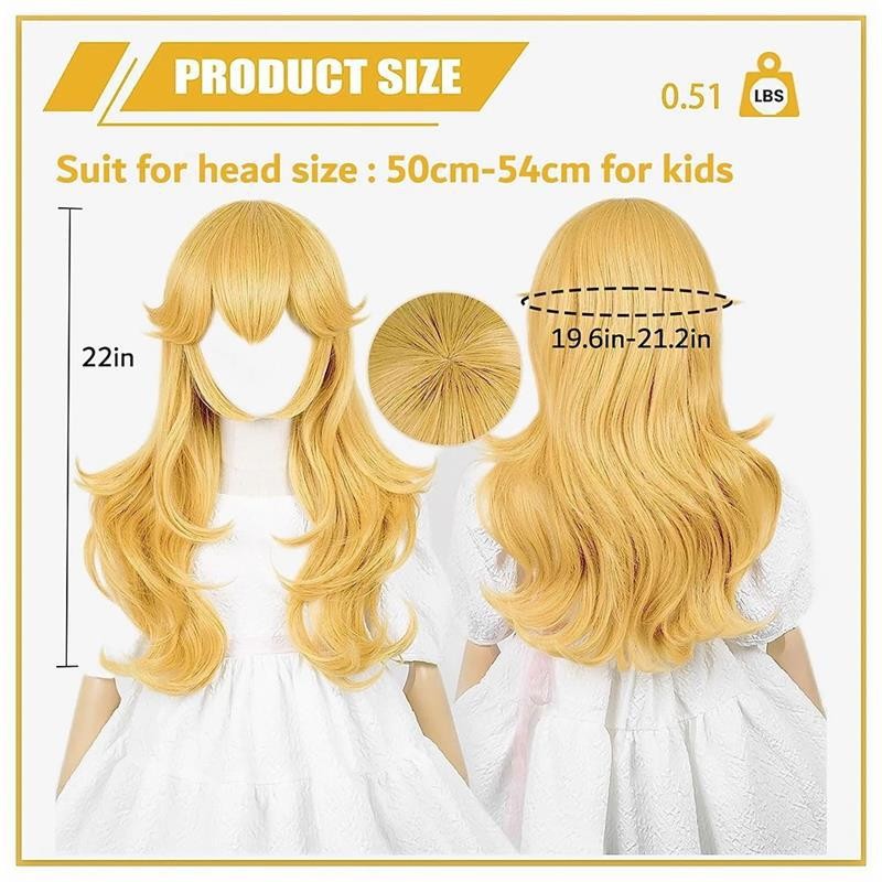 Mario Peach Blossom Princess cosplay wig long hair and crown headpiece