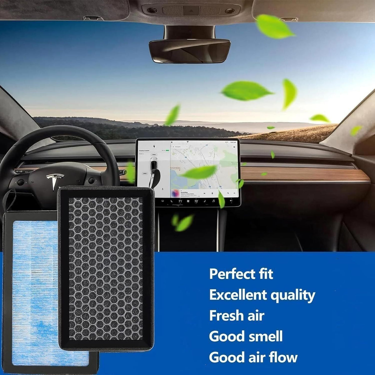 For Tesla Model 3Y Air Filter HEPA 2 Pack Activated with Carbon Cabin Air Filter