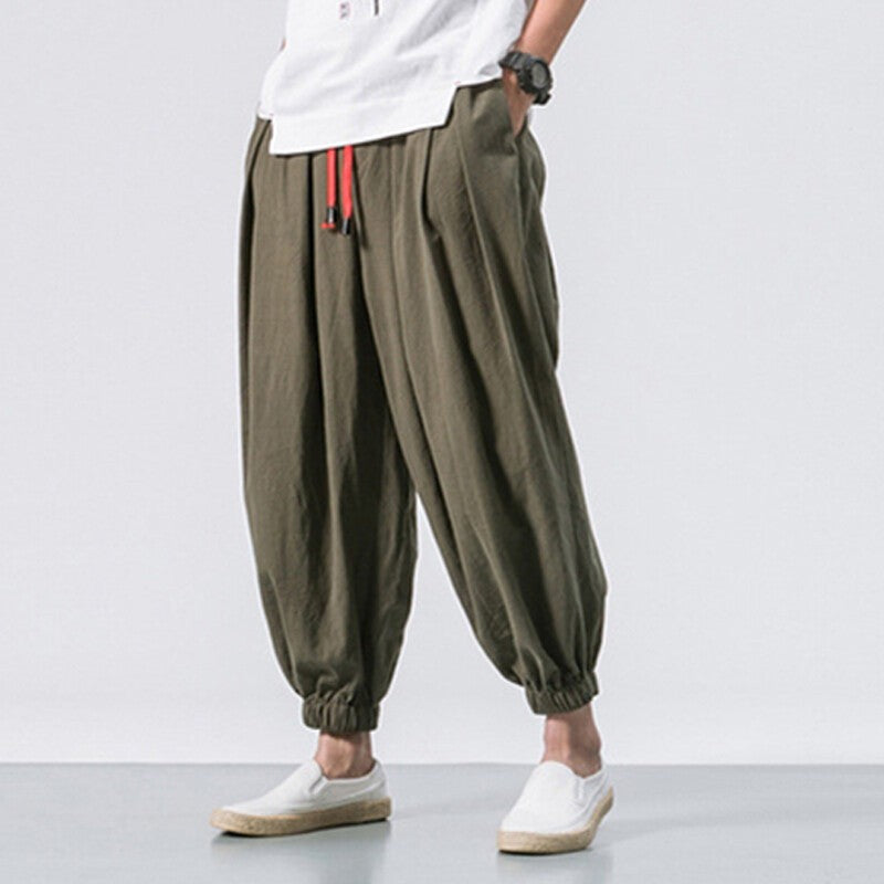 Men Summer Casual Harem Pants Elasticated Waist Bottoms Baggy Wide Leg Trousers