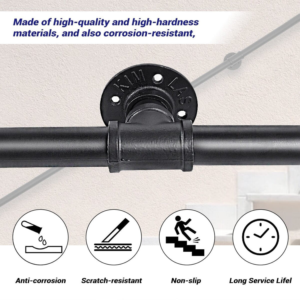 Industrial Pipe Stair Handrail Wall Mounted Grab Rail Staircase Banister Support