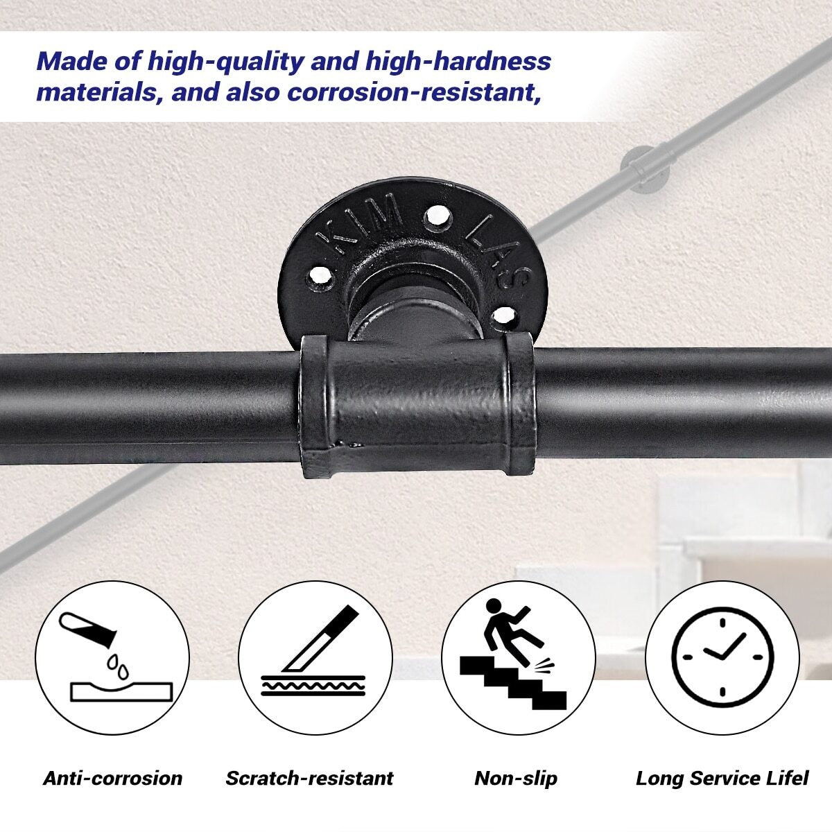 Industrial Pipe Stair Handrail Wall Mounted Grab Rail Staircase Banister Support