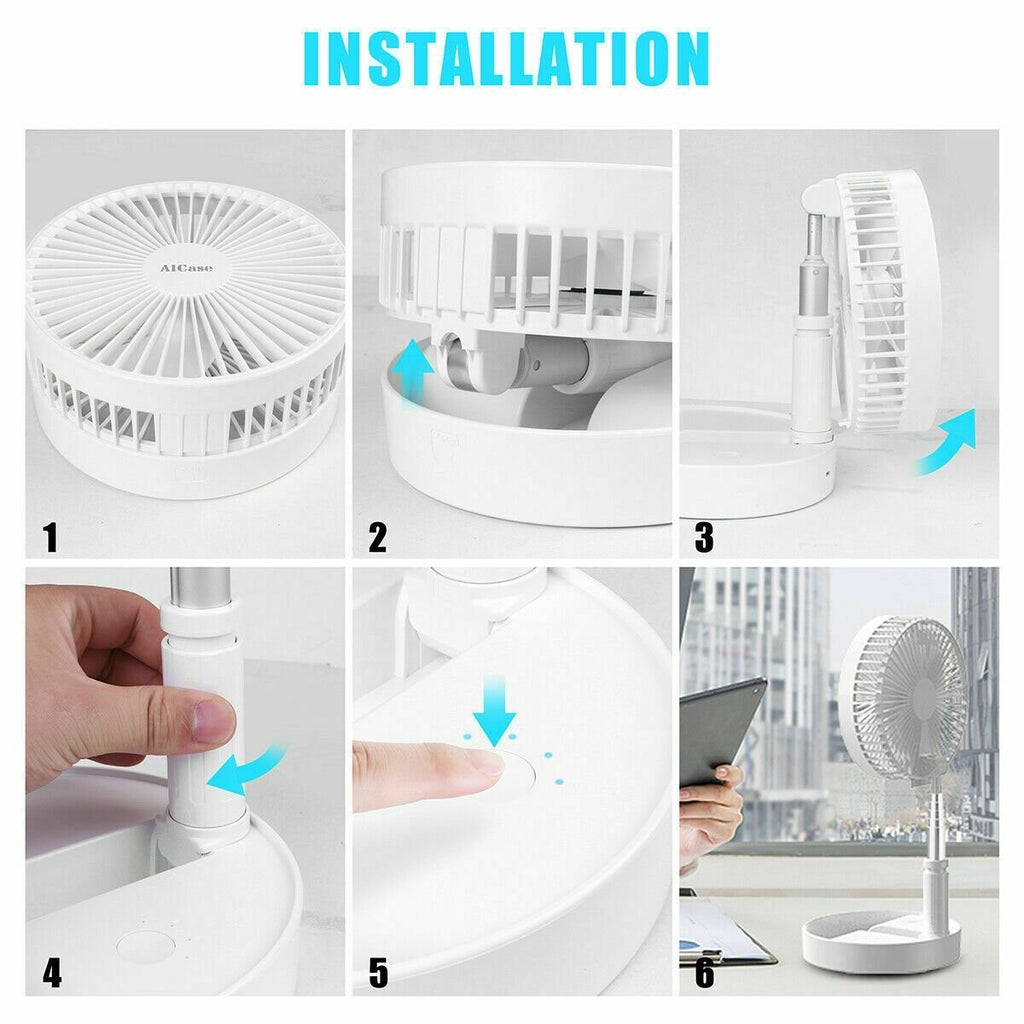 Telescopic Cordless Fan Cooling Wireless Folding Portable Rechargeable Fan UK