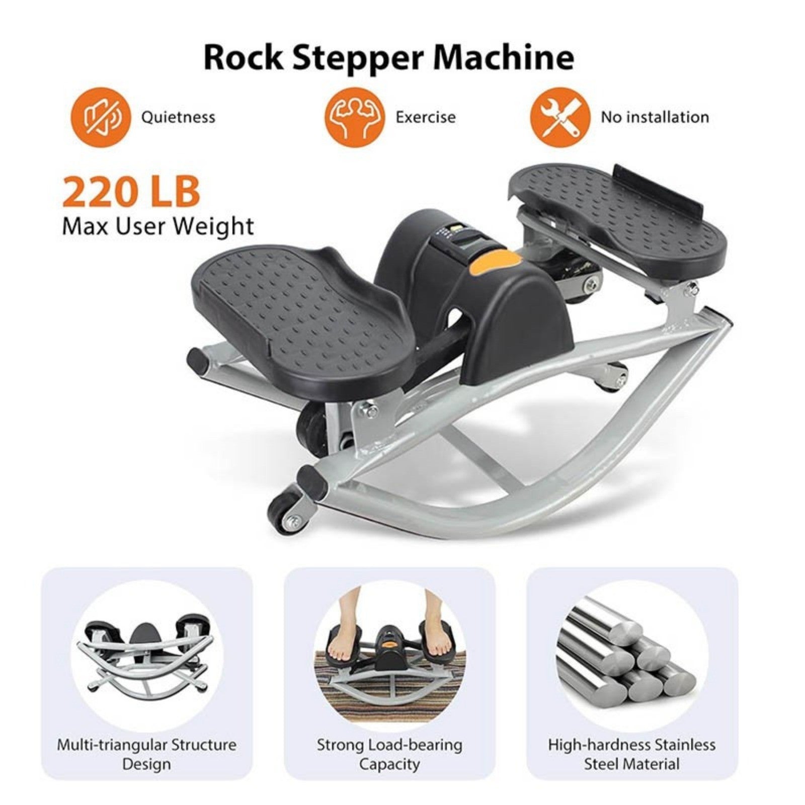 Side-to-Side Rock Stepper w Elastic Resistance Bands LCD Monitor Balance Trainer