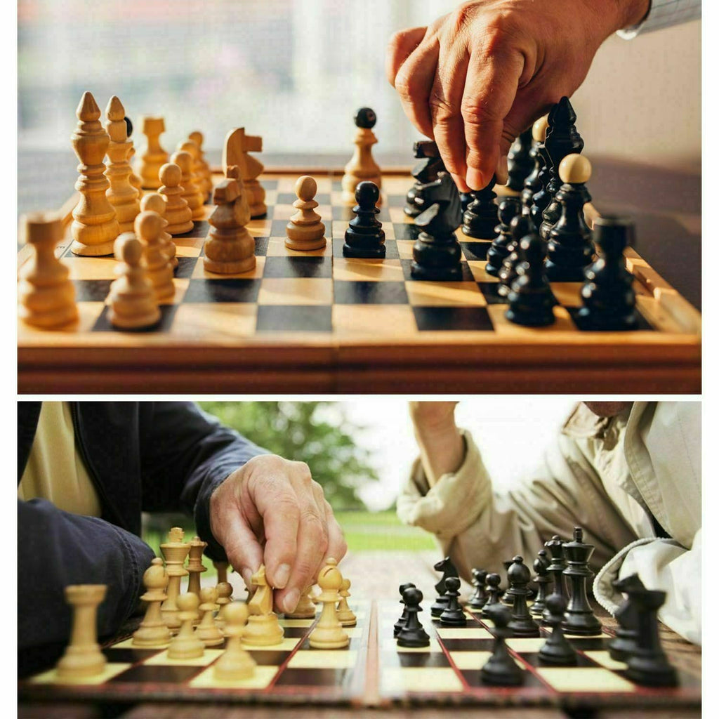 Large Chess Wooden Set Folding Chessboard Magnetic Pieces Wood Board Toys Game